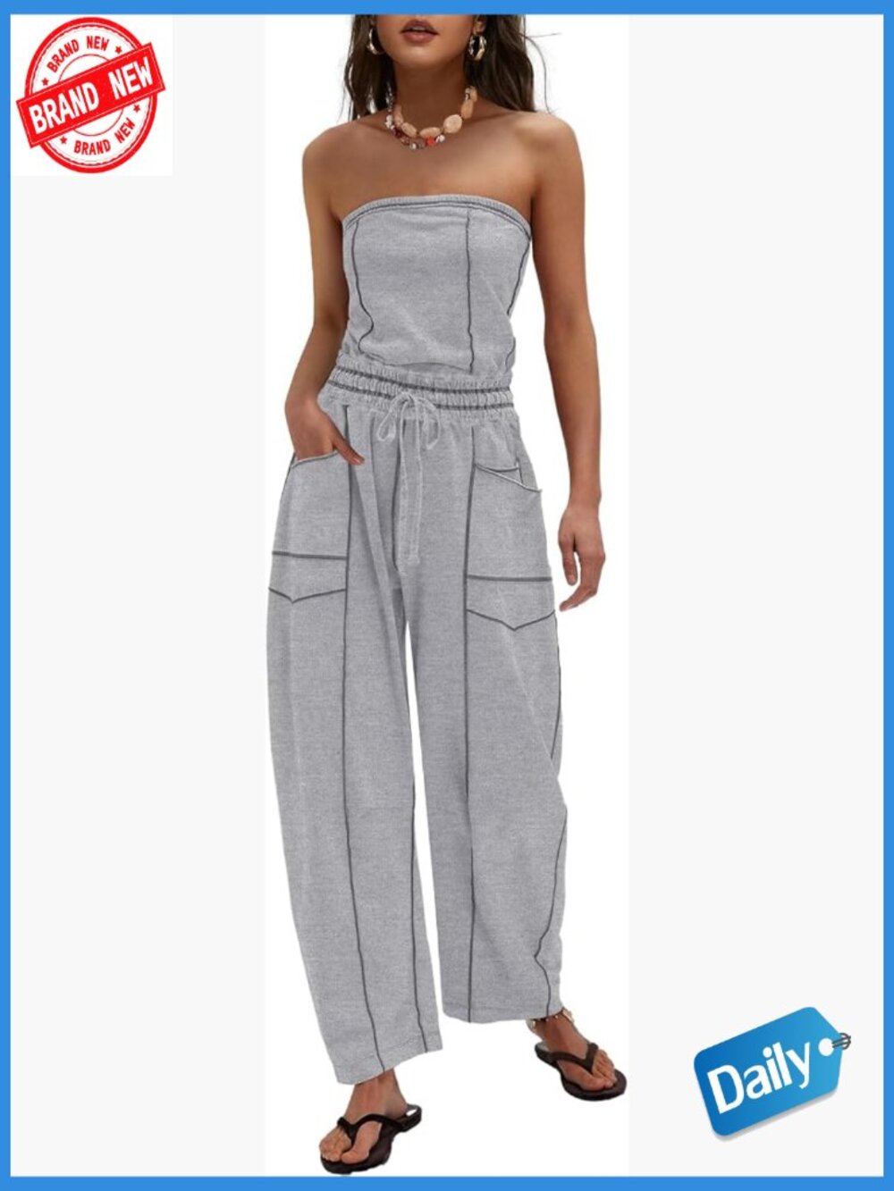 Strapless Jumpsuit with Pockets Off Shoulder Romper Sleeveless One Piece